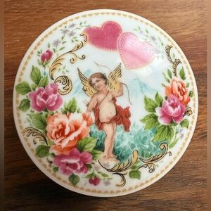 Decorative Musical Porcelain Trinket Box with Cherub Floral Romeo Juliette